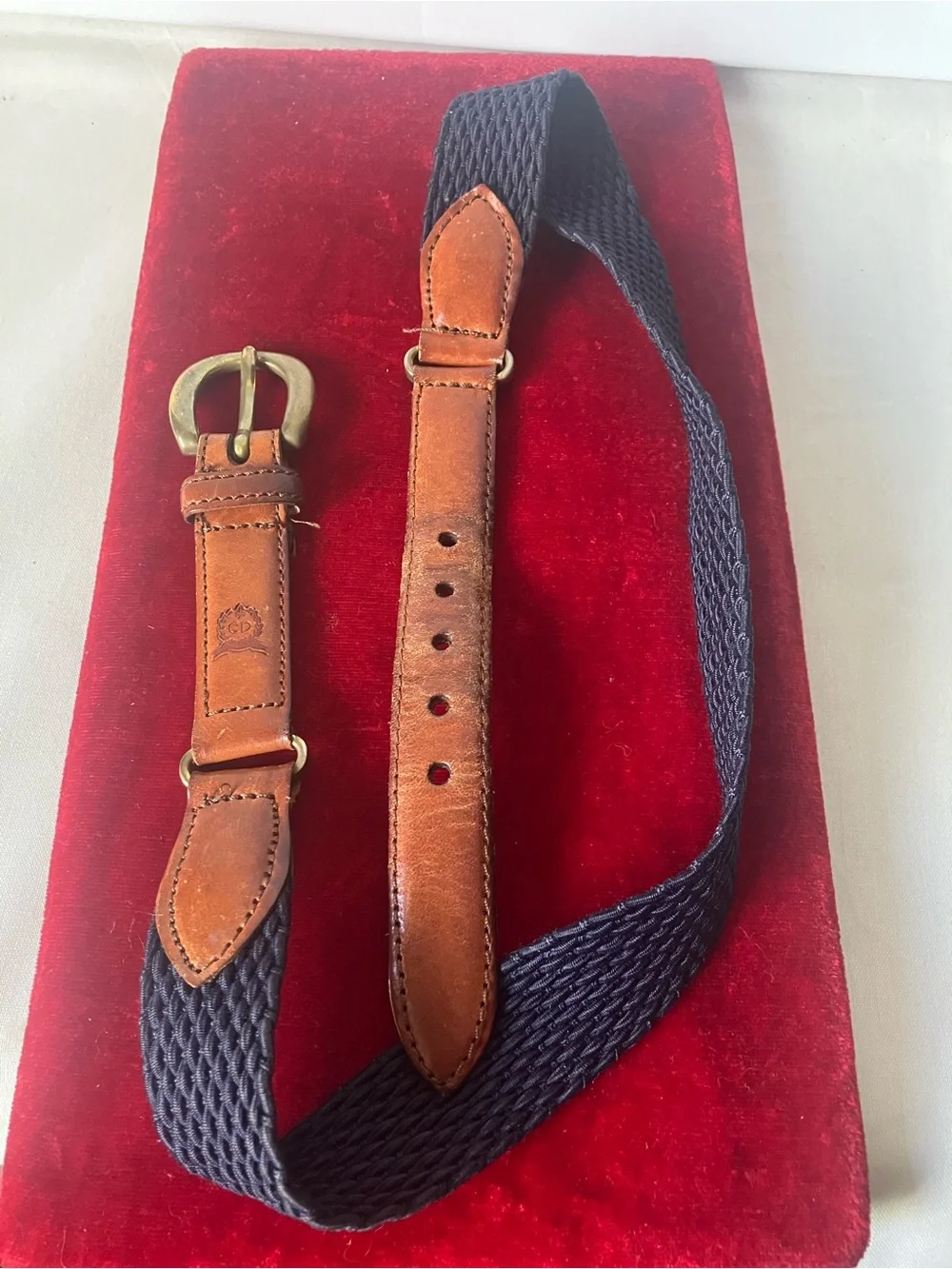 Christian Dior Vintage Dark Navy Blue Stretch Leather Belt Women's Sz 30 Spain.